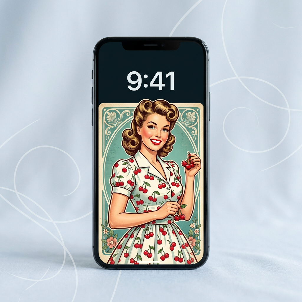 Sample lock-screen wallpaper: a pin-up illustration on a phone, with the clock showing 9:41